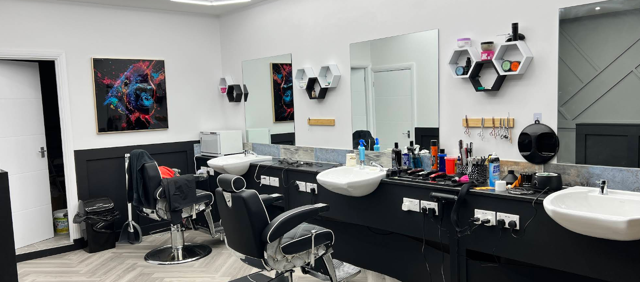 Barber stations inside Emin's Barbershop